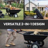 NNEMB 270kg Capacity 2in1 Poly Dump Cart and Wheelbarrow-Tow-Behind Trailer for Ride-on Mower