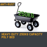 NNEMB 250kg Poly Pull Dump Cart Garden Hand Trailer Wagon Lawn Wheelbarrow