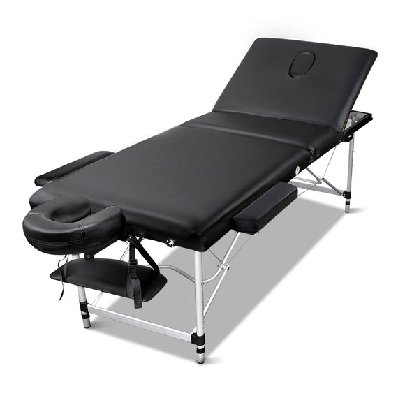 NNEDSZ 3 Fold Portable Aluminium Massage Table - Black
