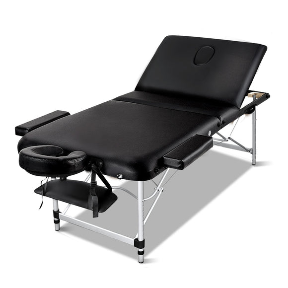 NNEDSZ 3 Fold Portable Aluminium Massage Table - Black