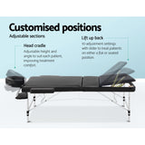 NNEDSZ 3 Fold Portable Aluminium Massage Table - Black