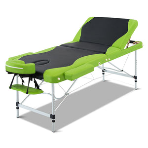 NNEDSZ 3 Fold Portable Aluminium Massage Table - Green & Black