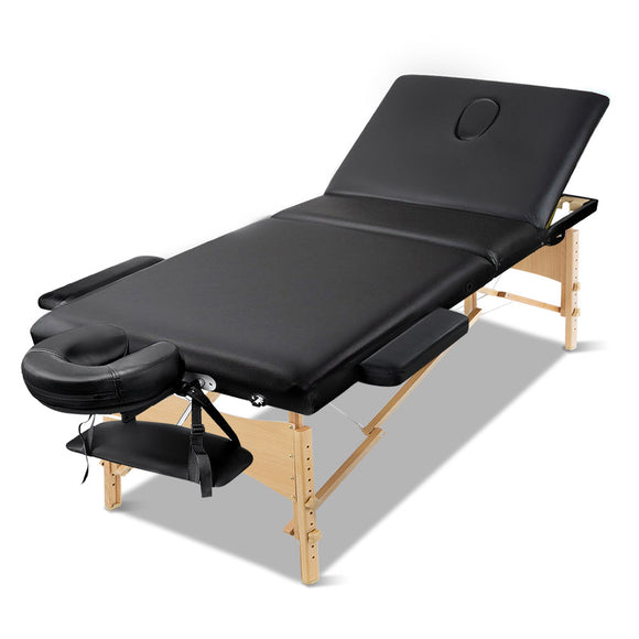 NNEDSZ  3 Fold Portable Wood Massage Table - Black