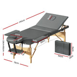 NNEDSZ Zenses Massage Table Wooden Bed Portable 3 Fold Beauty Therapy Waxing 75CM Grey