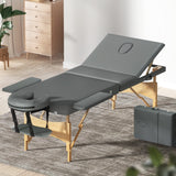 NNEDSZ Zenses Massage Table Wooden Bed Portable 3 Fold Beauty Therapy Waxing 75CM Grey