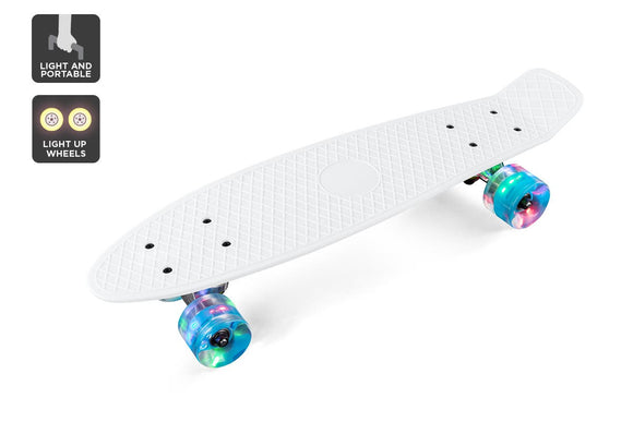 NNEKG Light Up Wheels Retro Skateboard (White)