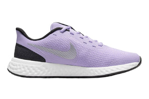 NNEKG Older Girls Revolution 5 Grade School Sports Shoes (Lilac Metallic Silver Dark Smoke Grey White Size 7