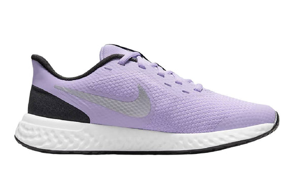 NNEKG Older Girls Revolution 5 Grade School Sports Shoes (Lilac Metallic Silver Dark Smoke Grey White Size 7