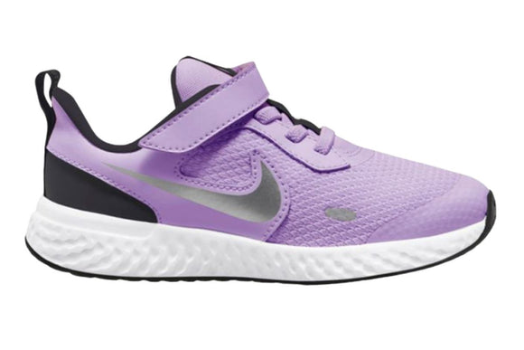 NNEKG Younger Girls Revolution 5 Pre School Velcro Sports Shoes (Lilac Metallic Silver Dark Smoke Grey White Size 3 US)
