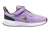 NNEKG Younger Girls Revolution 5 Pre School Velcro Sports Shoes (Lilac Metallic Silver Dark Smoke Grey White Size 3 US)