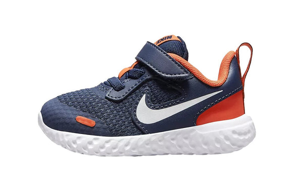 NNEKG Boys Revolution 5 Infant Toddler Velcro Running Shoes (Midnight Navy White Orange Size 2 US)