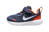 NNEKG Boys Revolution 5 Infant Toddler Velcro Running Shoes (Midnight Navy White Orange Size 4 US)