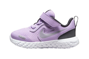 NNEKG Toddler Girls Revolution 5 Velcro Shoes (Lilac Metallic Silver Dark Smoke Grey White Size 4 US)
