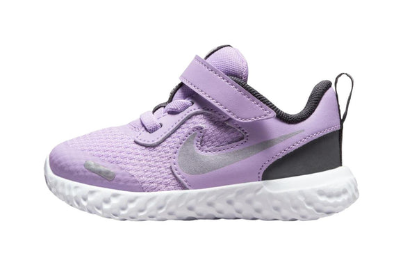 NNEKG Toddler Girls Revolution 5 Velcro Shoes (Lilac Metallic Silver Dark Smoke Grey White Size 3 US)