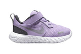 NNEKG Toddler Girls Revolution 5 Velcro Shoes (Lilac Metallic Silver Dark Smoke Grey White Size 4 US)