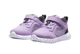 NNEKG Toddler Girls Revolution 5 Velcro Shoes (Lilac Metallic Silver Dark Smoke Grey White Size 4 US)