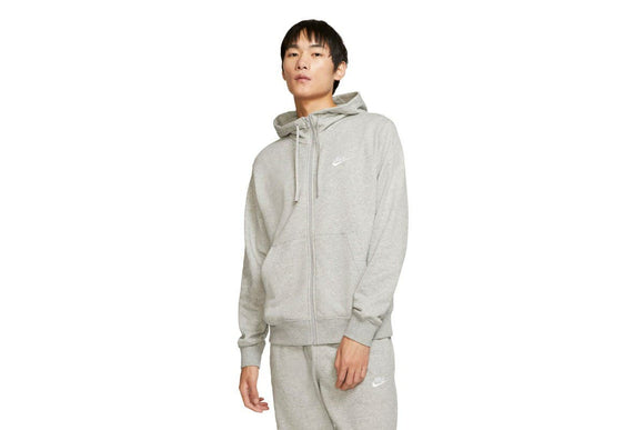 NNEKG Mens Sportswear Club Full Zip Fleece Hoodie (Dark Grey Heather Matte Silver White Size L)