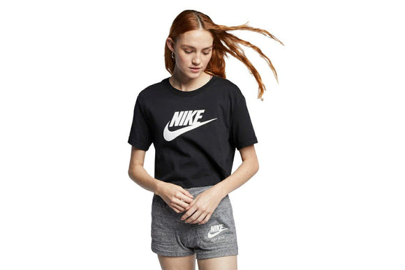 NNEKG Womens Sportswear Essential Icon Futura Crop Tee (Black White Size XS)