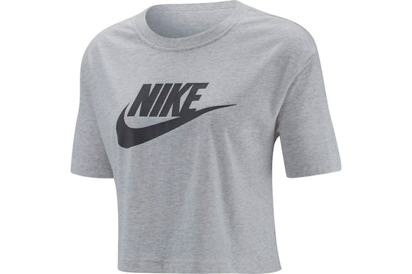 NNEKG Womens Sportswear Essential Icon Futura Crop Tee (Birch Heather Black Size XL)