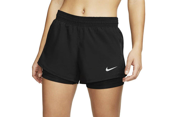 NNEKG Womens 10K 2 in 1 Shorts (Black Black Black Wolf Grey Size M)