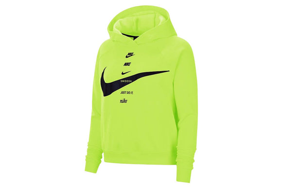 NNEKG Womens Sportswear Swoosh Fleece Brushed Back Hoodie (Volt Black Size XS)