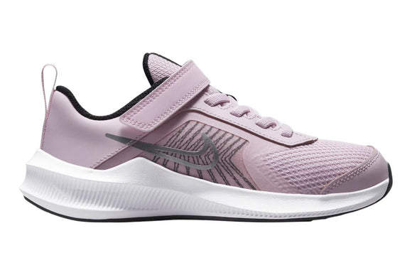 NNEKG Girls Downshifter 11 Pre School Velcro Running Shoes (Pink Foam Metallic Silver Black White Size 12C US)