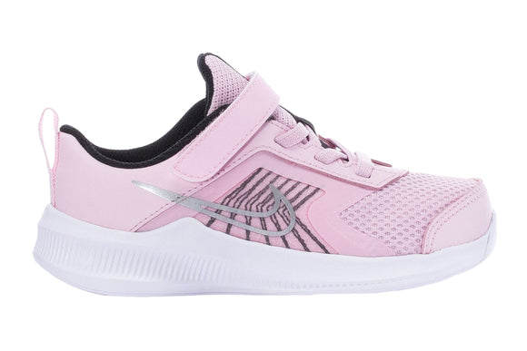 NNEKG Girls Downshifter 11 Toddler Velcro Running Shoes (Pink Foam Metallic Silver Black White Size 5C US)