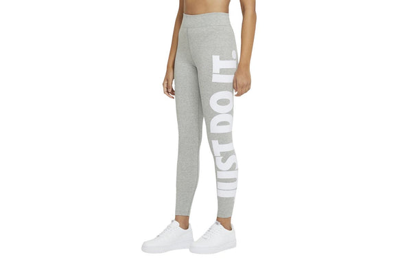 NNEKG Womens Sportswear Essential GX Just Do It High Rise Leggings (Dark Grey Heather White Size M)