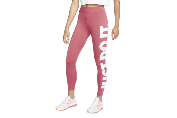 NNEKG Womens Sportswear Essential GX Just Do It High Rise Leggings (Archaeo Pink White Size L)