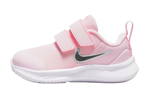 NNEKG Girls Star Runner 3 Toddler Velcro Running Shoes (Pink Foam Black Metallic Silver Size 5C US)