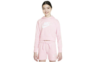 NNEKG Girls Sportswear Club French Terry Crop Hoodie (Pink Foam White Size S)