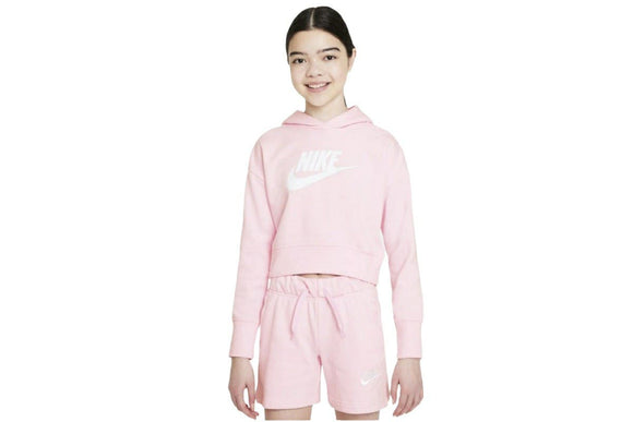 NNEKG Girls Sportswear Club French Terry Crop Hoodie (Pink Foam White Size S)