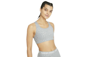 NNEKG Womens Pro Dri FIT Swoosh Leopard Shine Bra (Particle Grey Clear Size M)