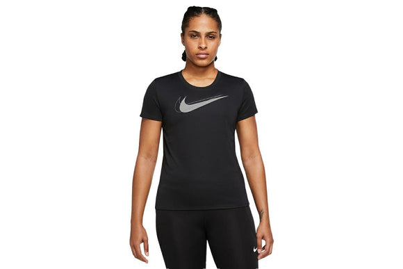 NNEKG Womens Dri FIT Swoosh Run Short Sleeve Top (Black Reflective Silver Size L)