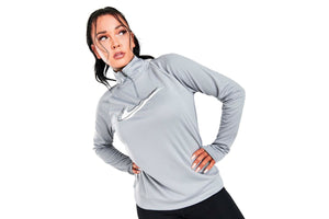 NNEKG Womens Dri FIT Swoosh Run Half Zip Layer Top (Particle Grey White Size M)