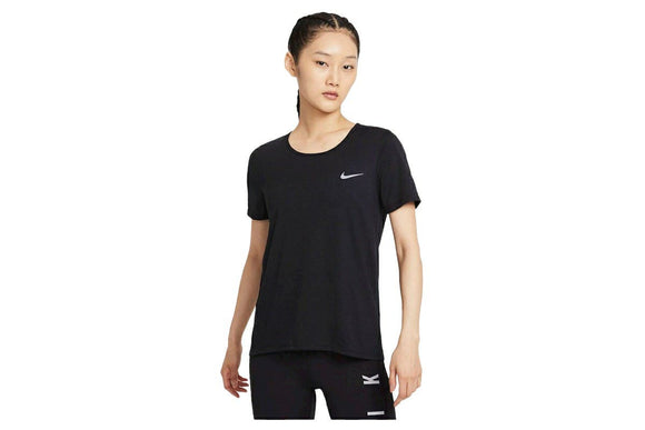 NNEKG Womens Dri FIT Run Short Sleeve Top (Black Bright Crimson Reflective Silver Size L)