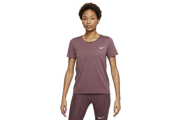 NNEKG Womens Dri FIT Run Short Sleeve Top (Dark Wine Black Reflective Silver Size S)