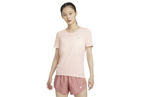 NNEKG Womens Dri FIT Run Short Sleeve Top (Pale Coral Black Reflective Silver Size S)