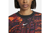 NNEKG Womens Sportswear Trend Fleece Crew All Over Print Sweatshirt (Black Orange Size S)