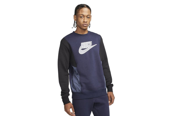NNEKG Mens Sportswear Hybrid Fleece Crew Sweatshirt (Obsidian Black Thunder Blue Size L)