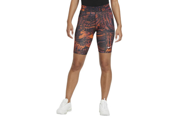 NNEKG Womens Sportswear Essential All Over Print Shorts (Black Orange Size XL)