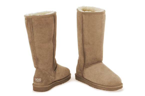 NNEKGE Boots Long Classic Premium Double Face Sheepskin (Chestnut Size 6M 7W US)