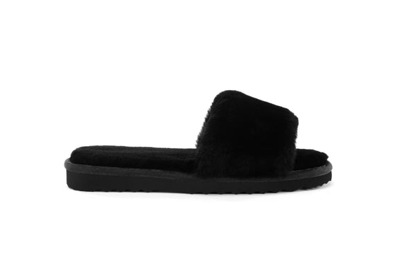 NNEKGE Shearling Slides (Black Size 6M 7W US)