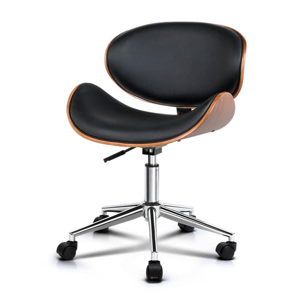 NNEDSZ Wooden & PU Leather Office Desk Chair - Black
