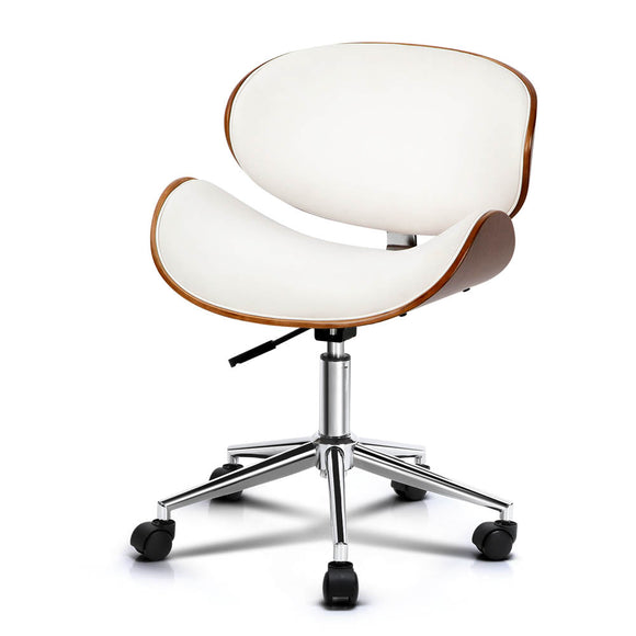 NNEDSZ Wooden & PU Leather Office Desk Chair - White