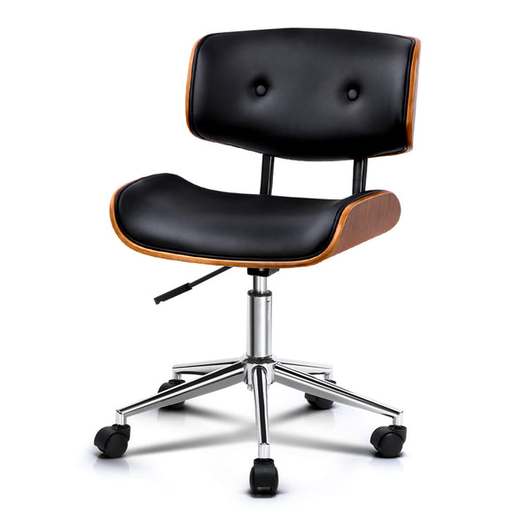 NNEDSZ Wooden & PU Leather Office Desk Chair - Black