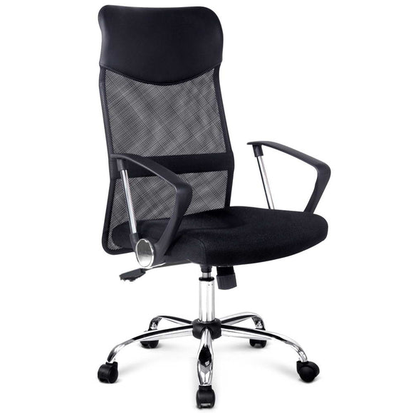 NNEDSZ PU Leather Mesh High Back Office Chair - Black