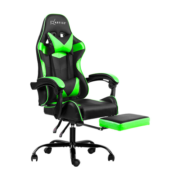 NNEDSZ Office Chair Gaming Chair Computer Chairs Recliner PU Leather Seat Armrest Footrest Black Green