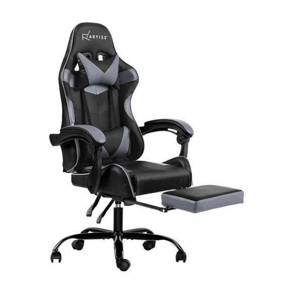 NNEDSZ Office Chair Gaming Chair Computer Chairs Recliner PU Leather Seat Armrest Footrest Black Grey