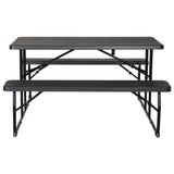 NNEDSZ 3 PCS Outdoor Dining Set Picnic Patio Bench Set Camp Folding Table HDPE